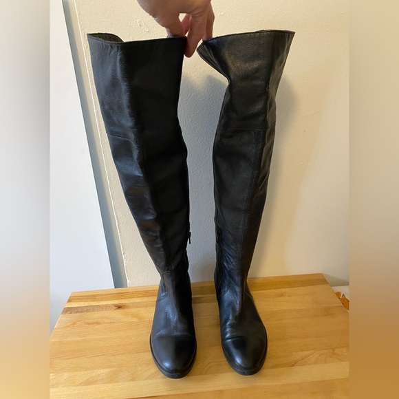 Black Over-the-Knee Women's Leather Boots - Picture 3 of 11